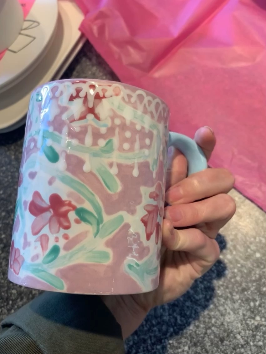 Hand-Painted Floral Lace Ceramic Mug